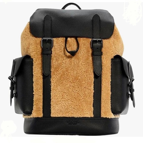 Coach Hudson Backpack Sherpa Camel Blk Large - Picture 1 of 12
